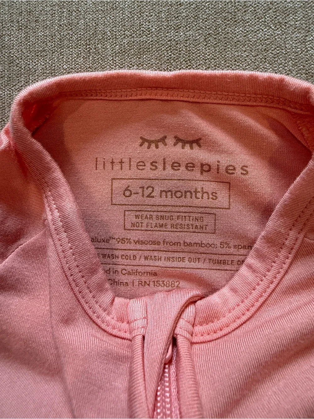 Little Sleepies Peach Shorty Zippy 6-12 Months